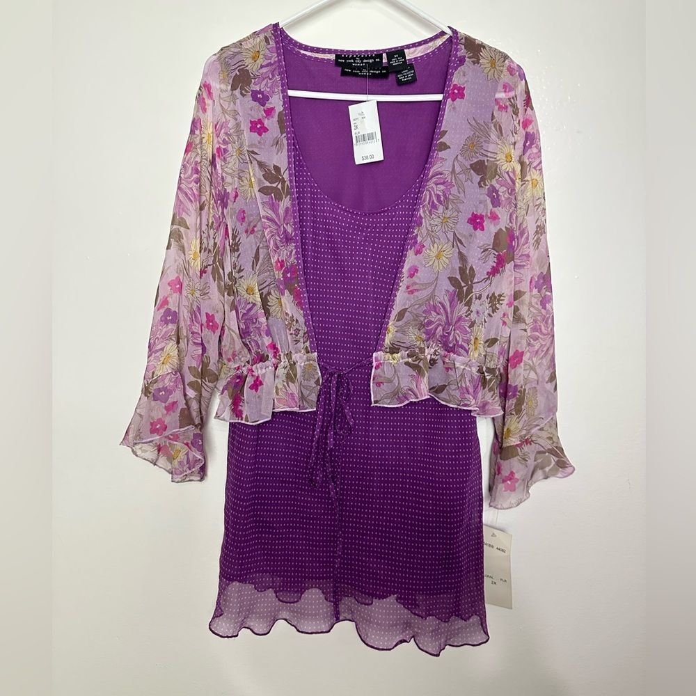NWT Separates by New York City Design Co. Two Piece Delicate Floral Blouse Sz 2X